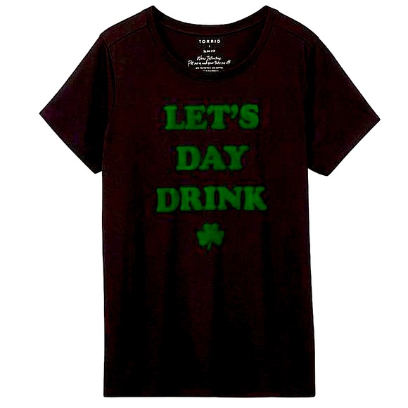 Torrid St. Patrick’s Day Lets Day Drink Slim Fit Tee - Picture 1 of 6